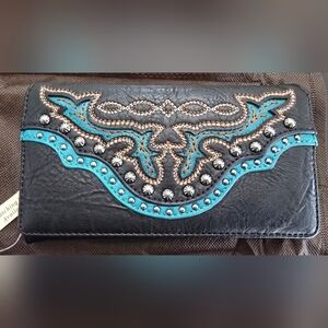 Montana West Embossed Collection Wallet Black And Turquoise New With Tags